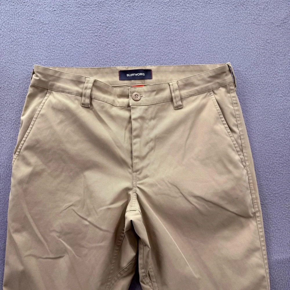 Bluffworks Pants Mens 31x34 (Fit 30/33) Beige Ascender Regular Fit Travel Chino